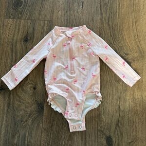Carter's Pink & White Striped Baby One-Piece Swimsuit with Flamingo 6m